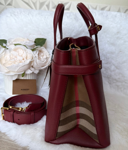 Burgundy Burberry Medium Banner Leather Tote