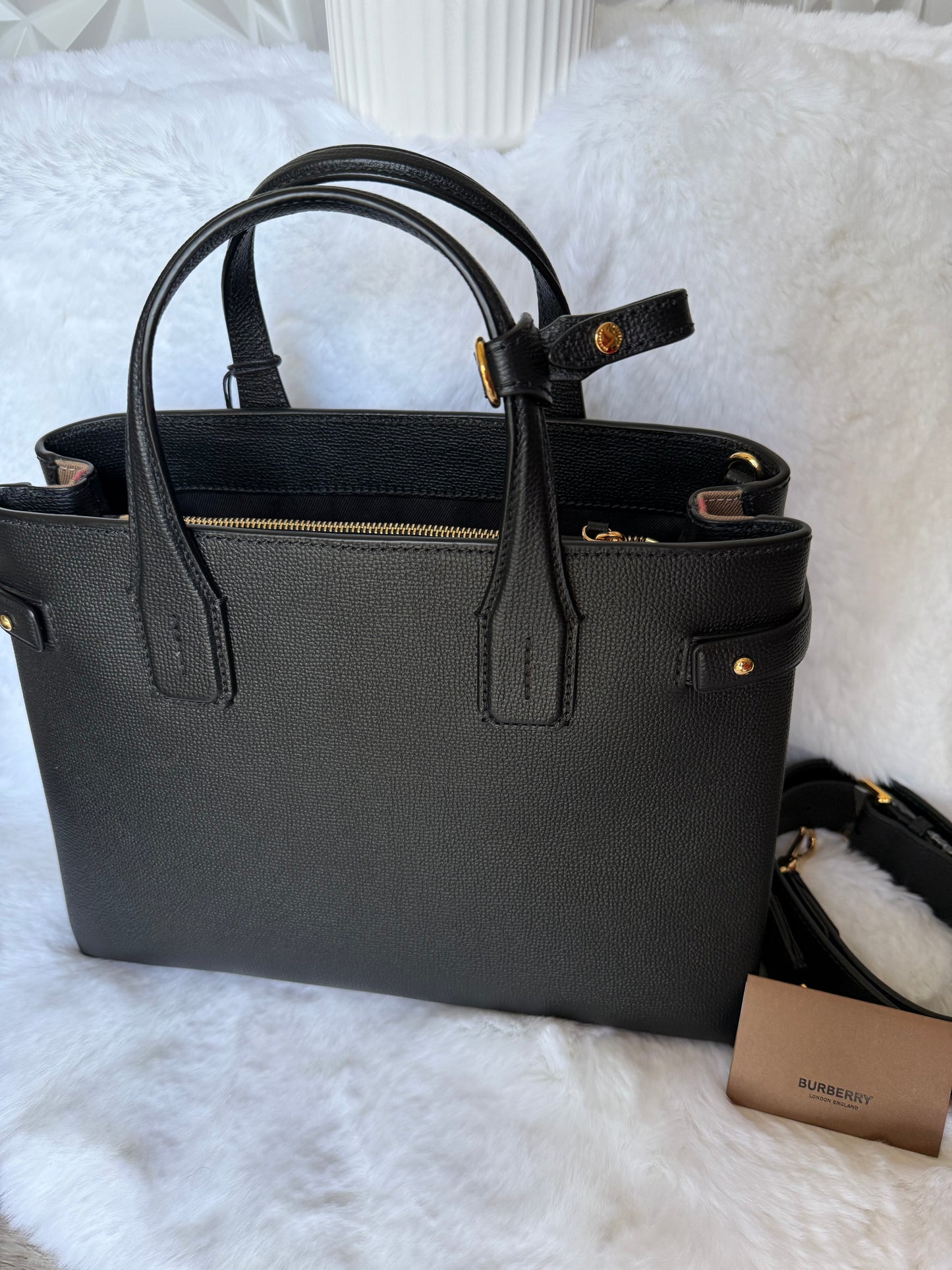 Black Burberry Medium Banner Leather Tote bag