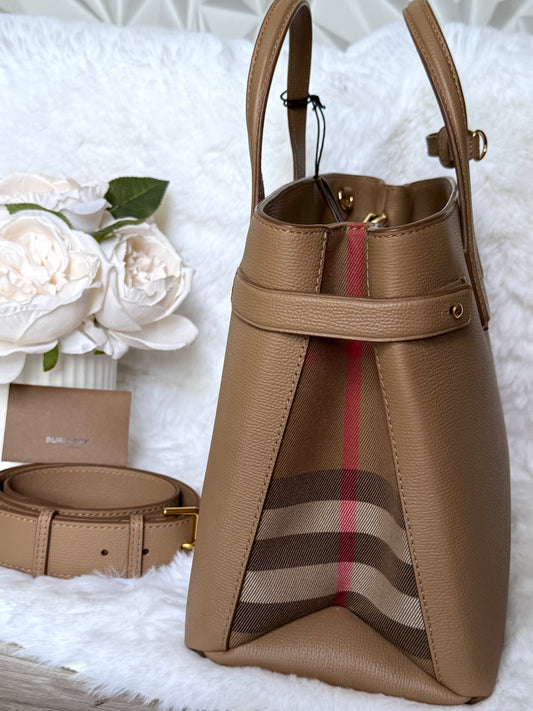 Camel Burberry Banner leather handbag