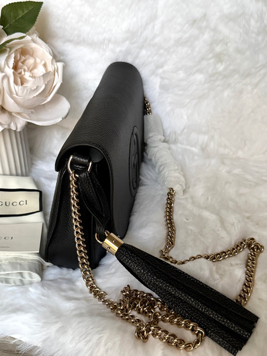 Black Gucci Soho Long Flap Crossbody Bag