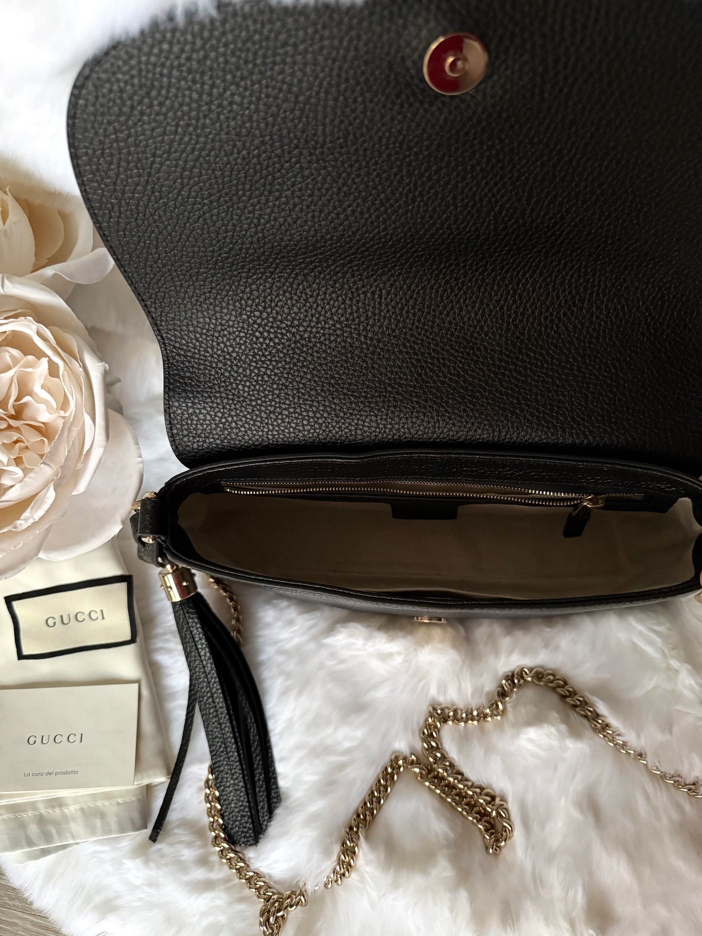 Black Gucci Soho Long Flap Crossbody Bag
