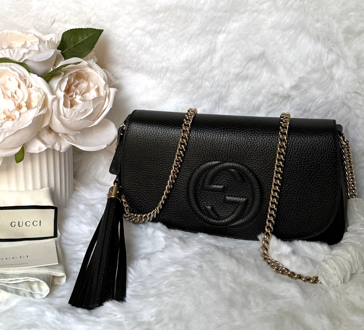Black Gucci Soho Long Flap Crossbody Bag