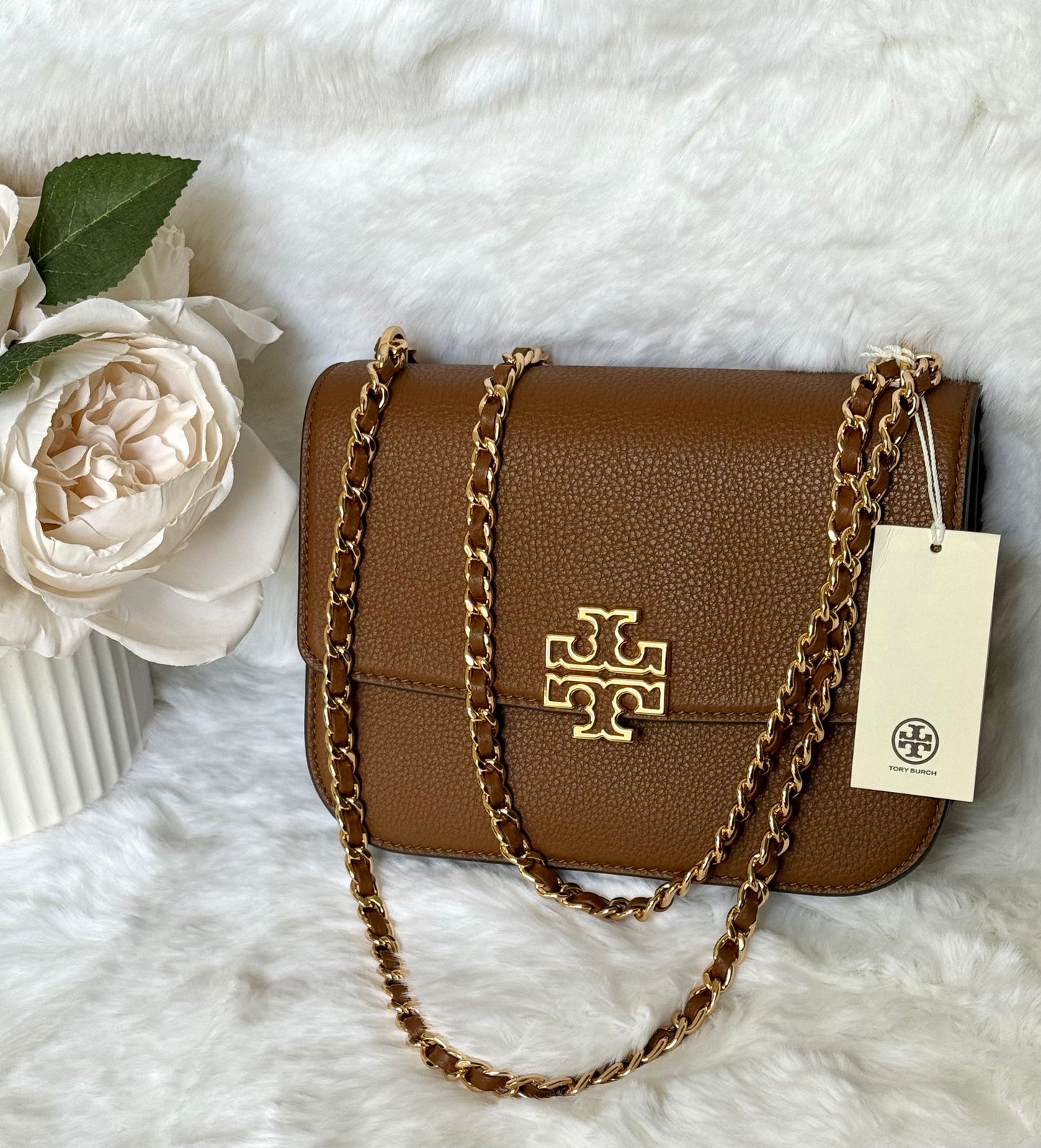 Brown Tory Burch Britten Small Adjustable Shoulder Bag