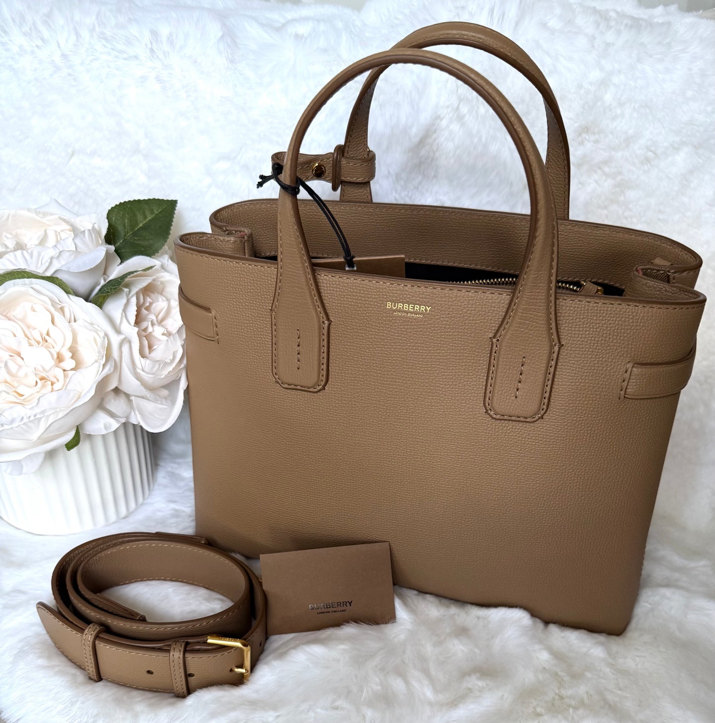 Camel Burberry Banner leather handbag