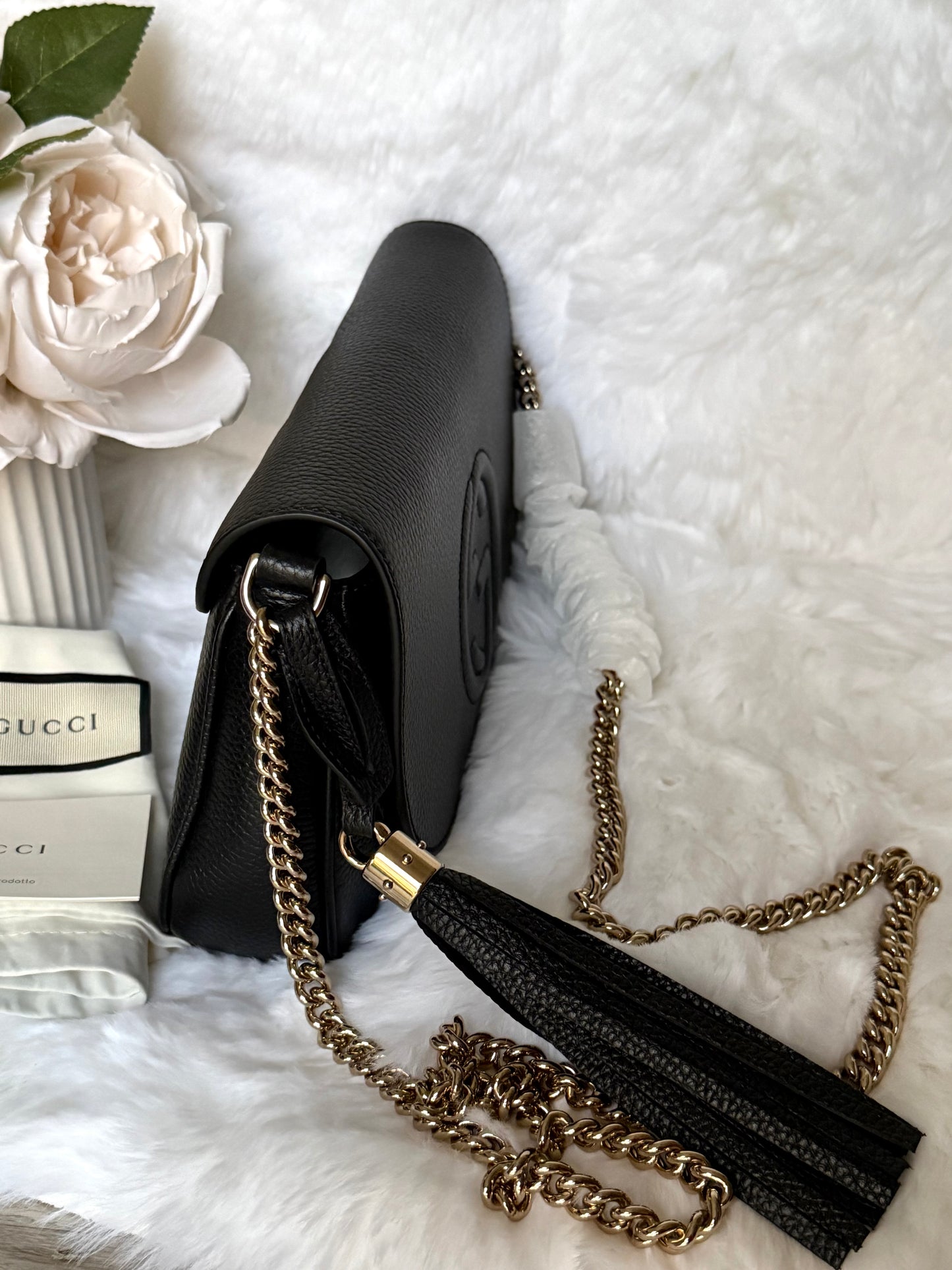 Black Gucci Soho Long Flap Crossbody Bag