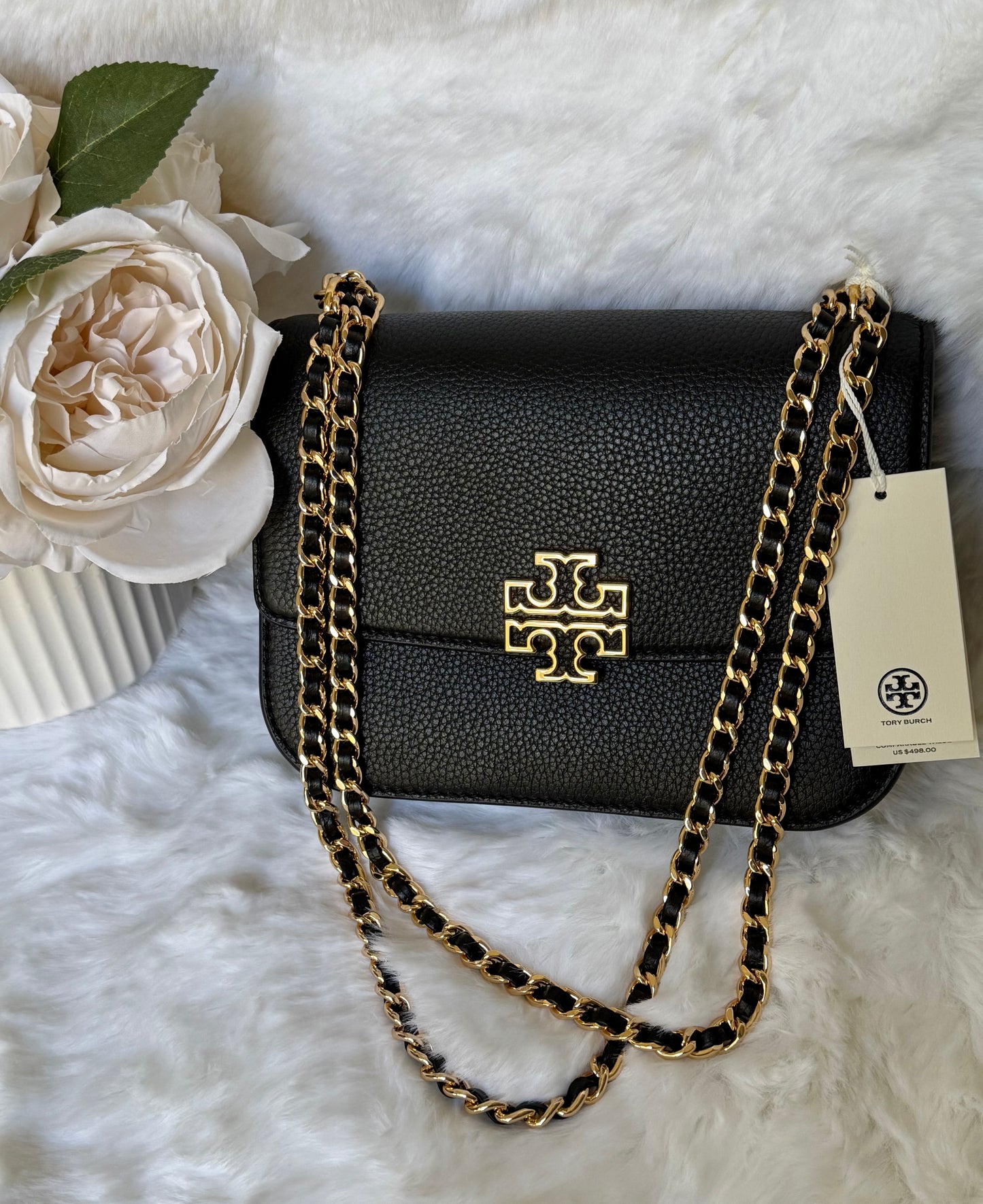 Black Tory Burch Britten Small Adjustable Shoulder Bag with gold-tone hardware