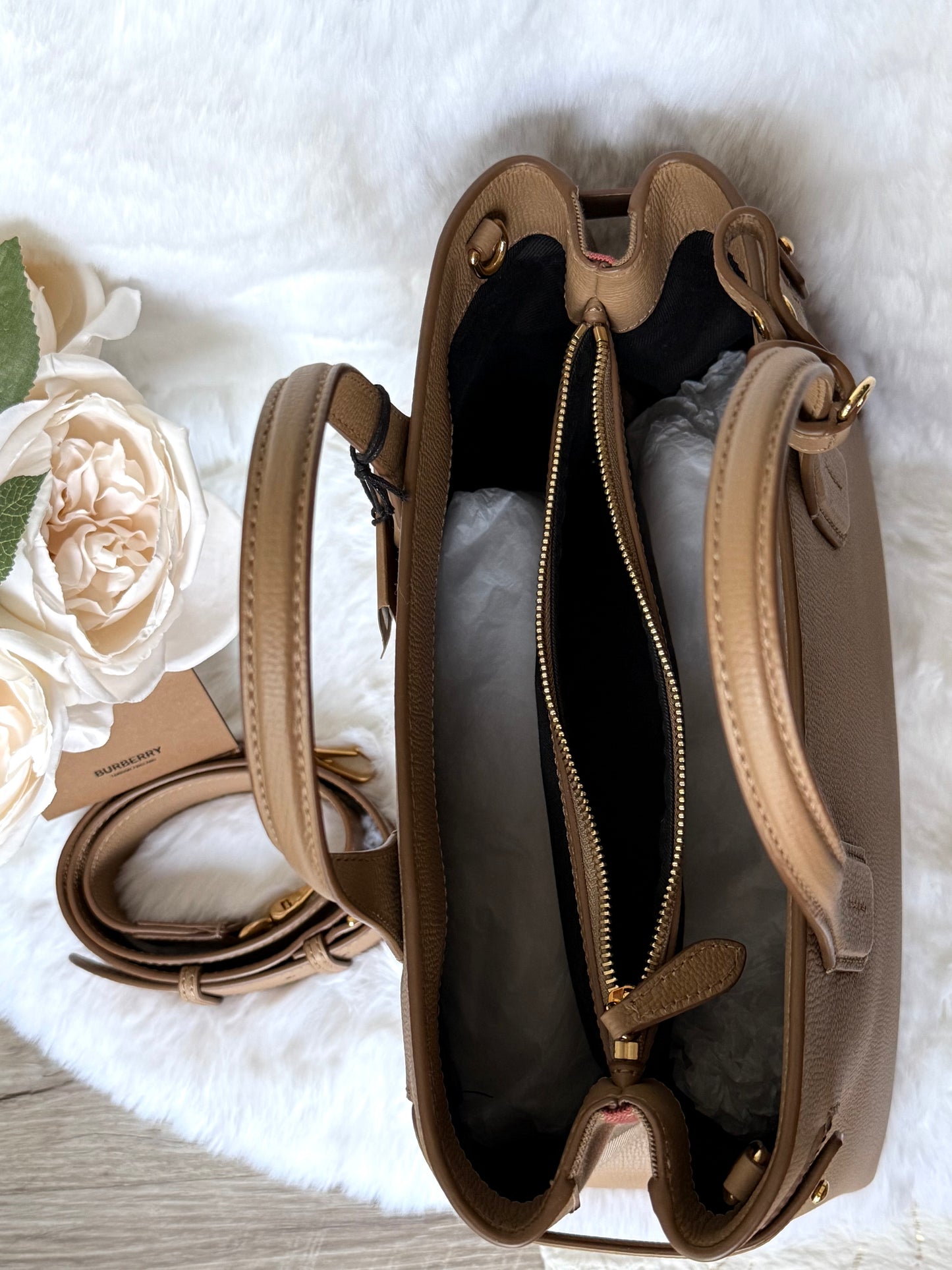 Camel Burberry Banner leather handbag